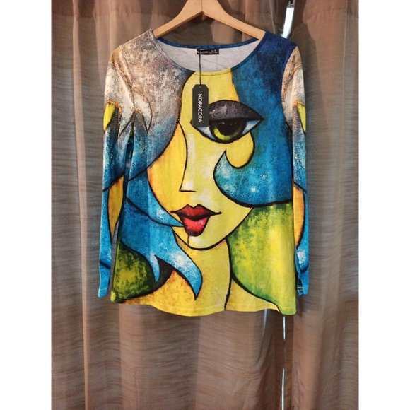 Noracora Tops - Nwt Women's Noracora Vibrant Colorful Art Front & Back Print Blouse Small